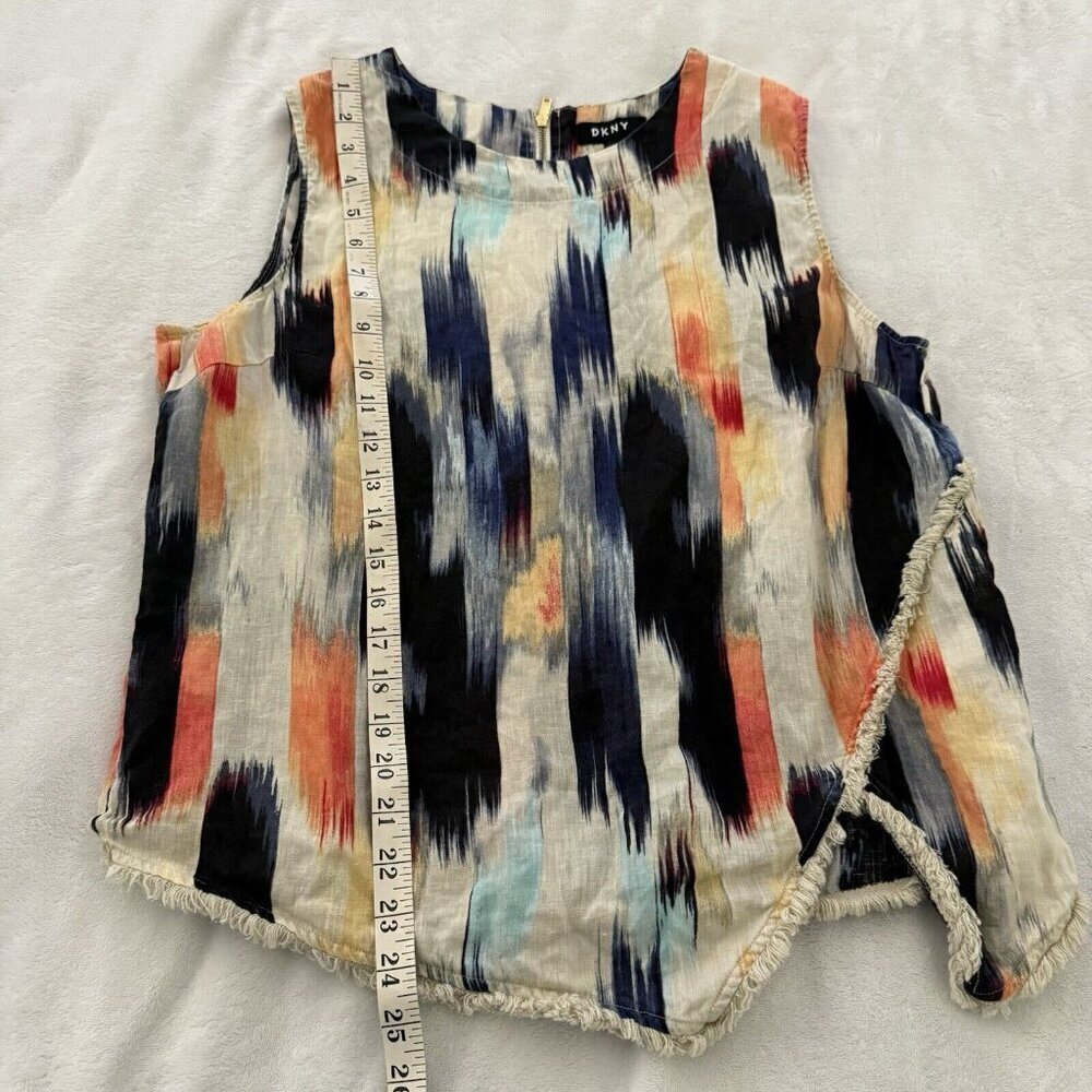 DKNY Women’s Sleeveless Linen Tank‎ Top Size Large Asymmetric Colorful Summer - Picture 12 of 12